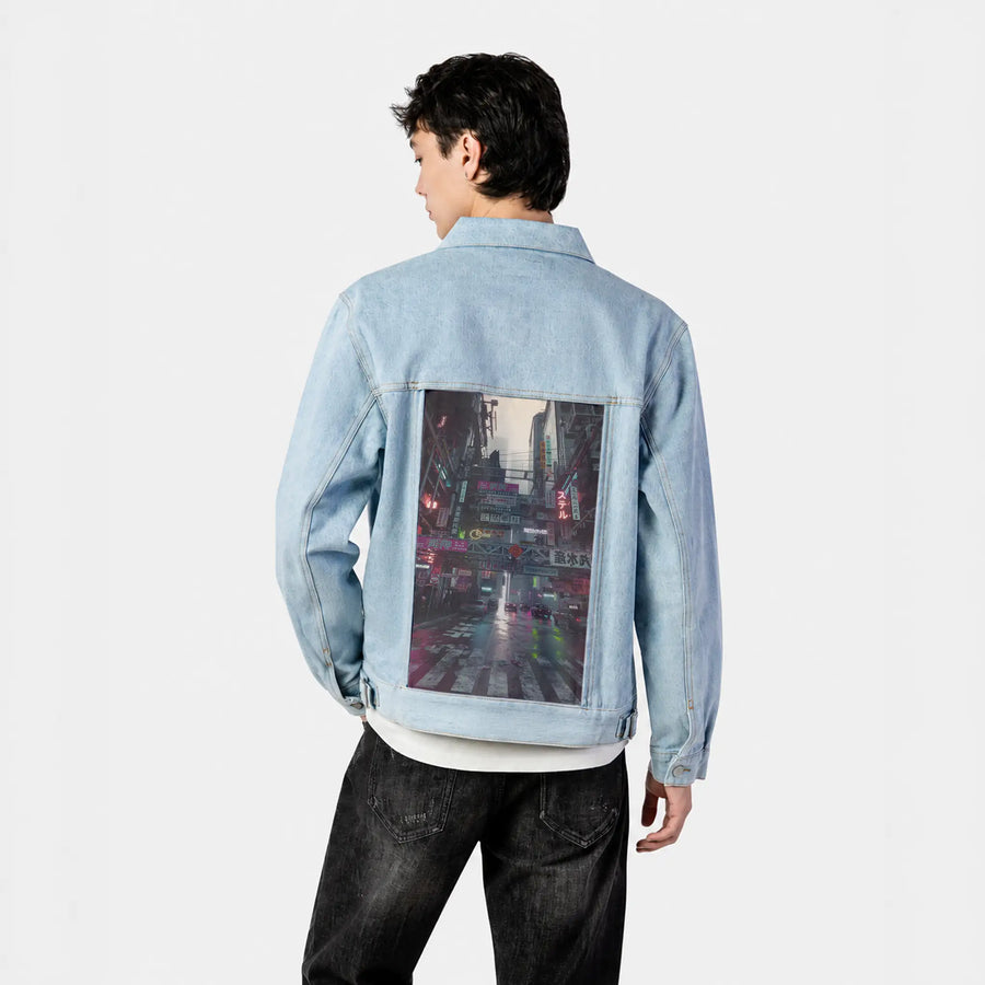 bigmess patch on male og denim jacket in oceanside