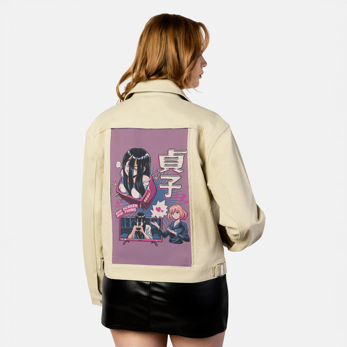 bigscreenlove patch on female atelier canvas jacket in tan