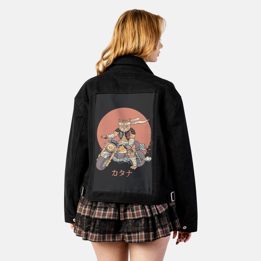 bikercatgang patch on female atelier canvas jacket in nightfall