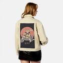 bikercatgang patch on female atelier canvas jacket in tan