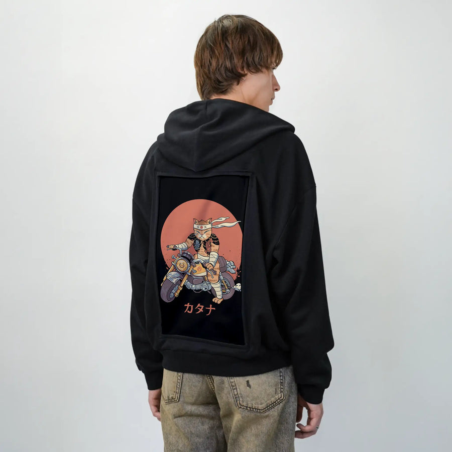 bikercatgang patch on male essential zip hoodie in after hours