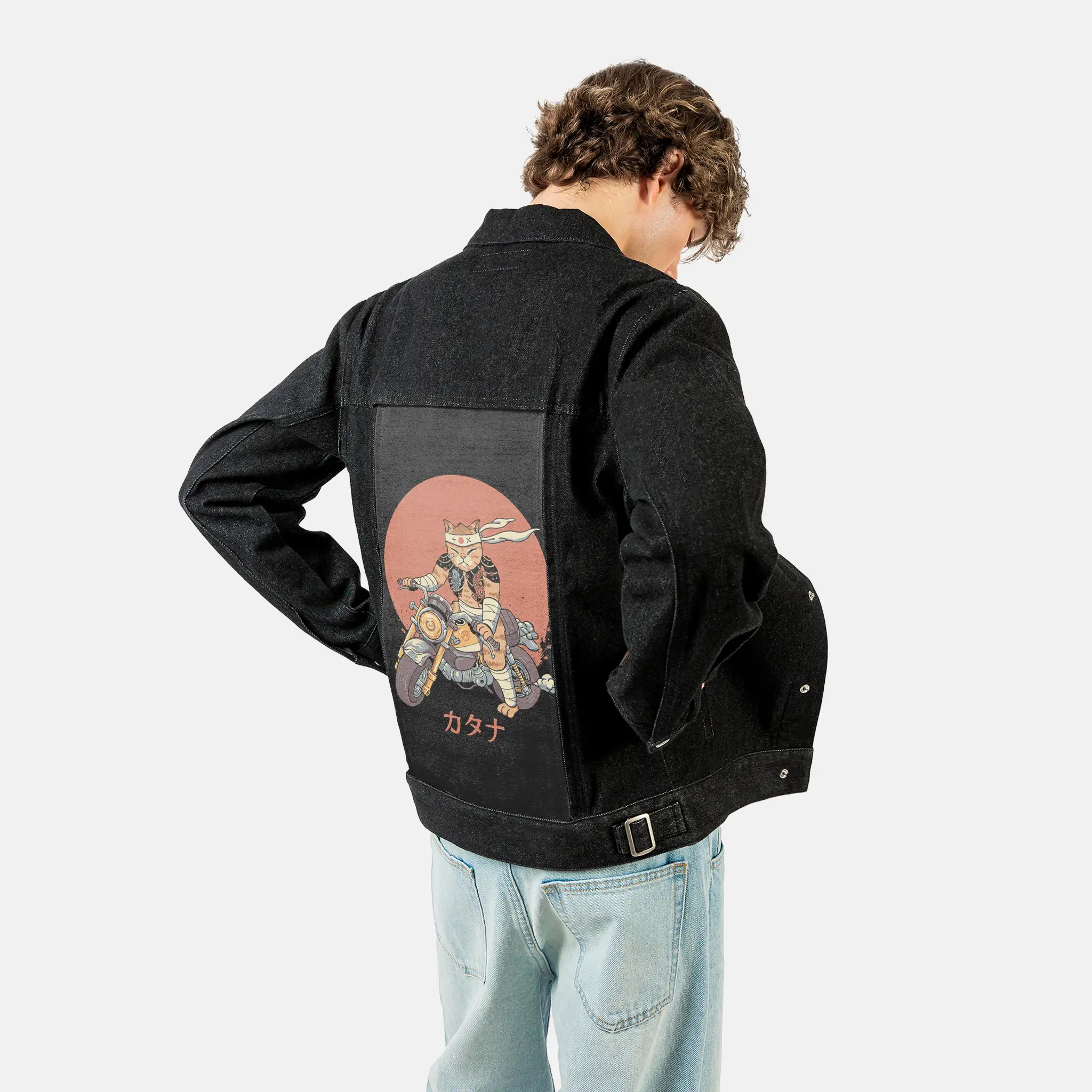 bikercatgang patch on male og denim jacket in raven