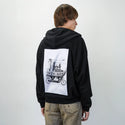 birdboat patch on male essential zip hoodie in after hours