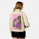 birdinhand patch on female atelier canvas jacket in tan