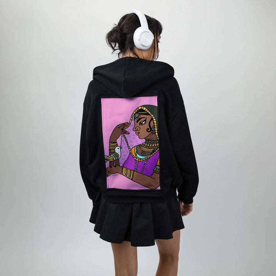 birdinhand patch on female essential zip hoodie in after hours