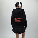 biteme patch on female essential zip hoodie in after hours