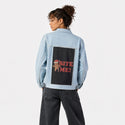 biteme patch on female og denim jacket in oceanside