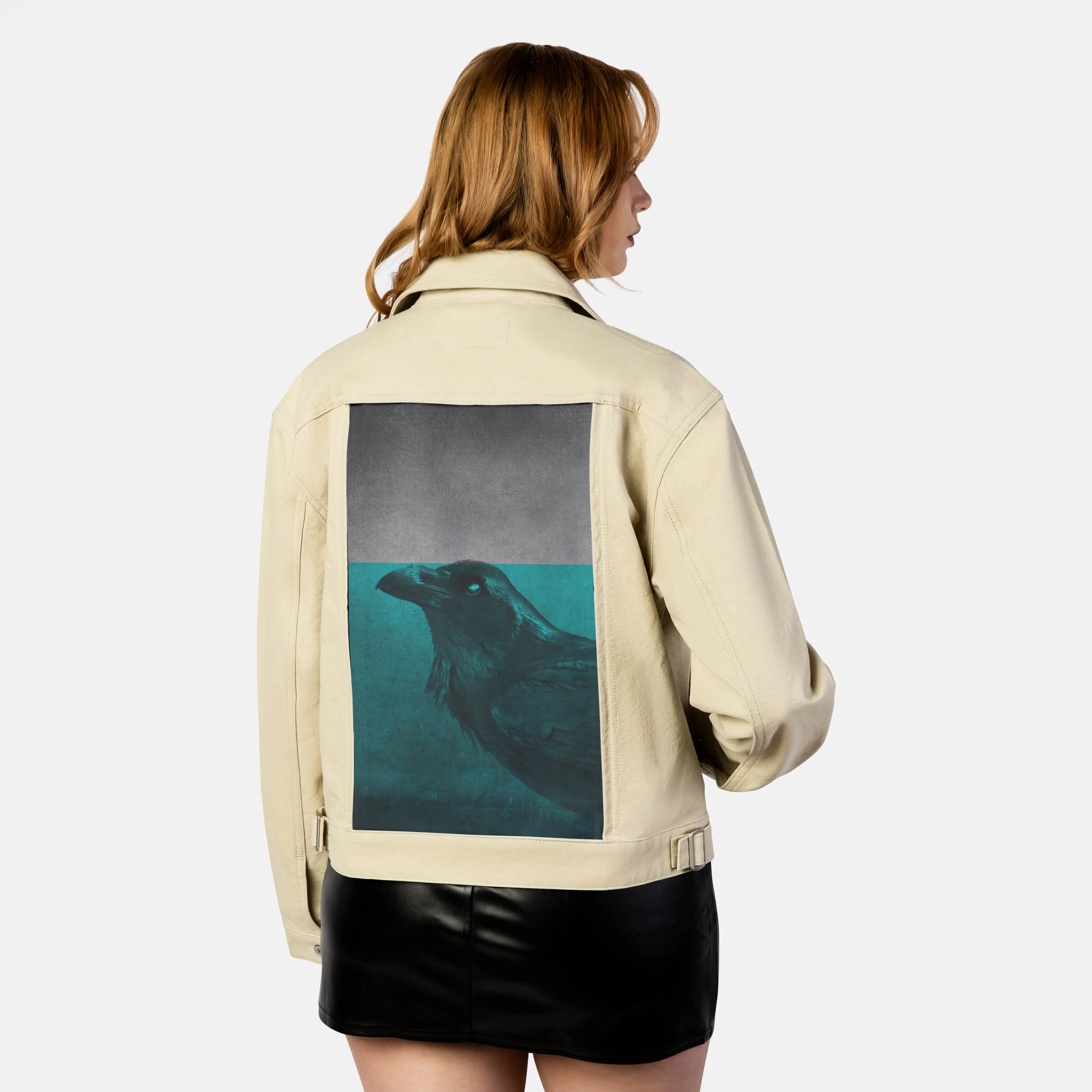 blackbird patch on female atelier canvas jacket in tan