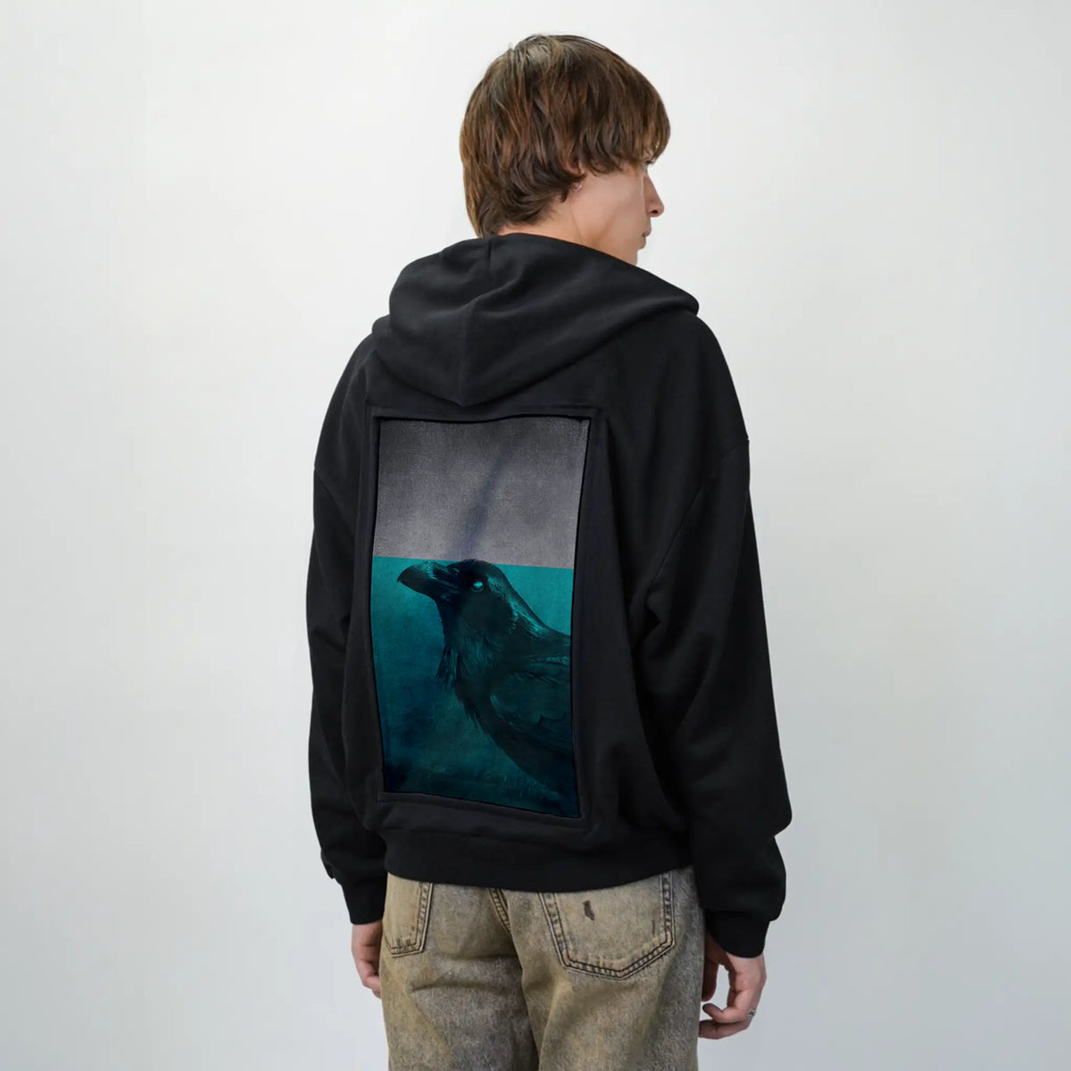 blackbird patch on male essential zip hoodie in after hours