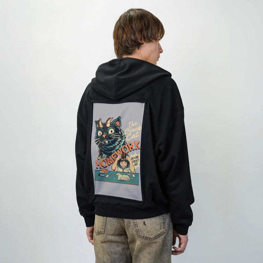 blackcatmischief patch on male essential zip hoodie in after hours