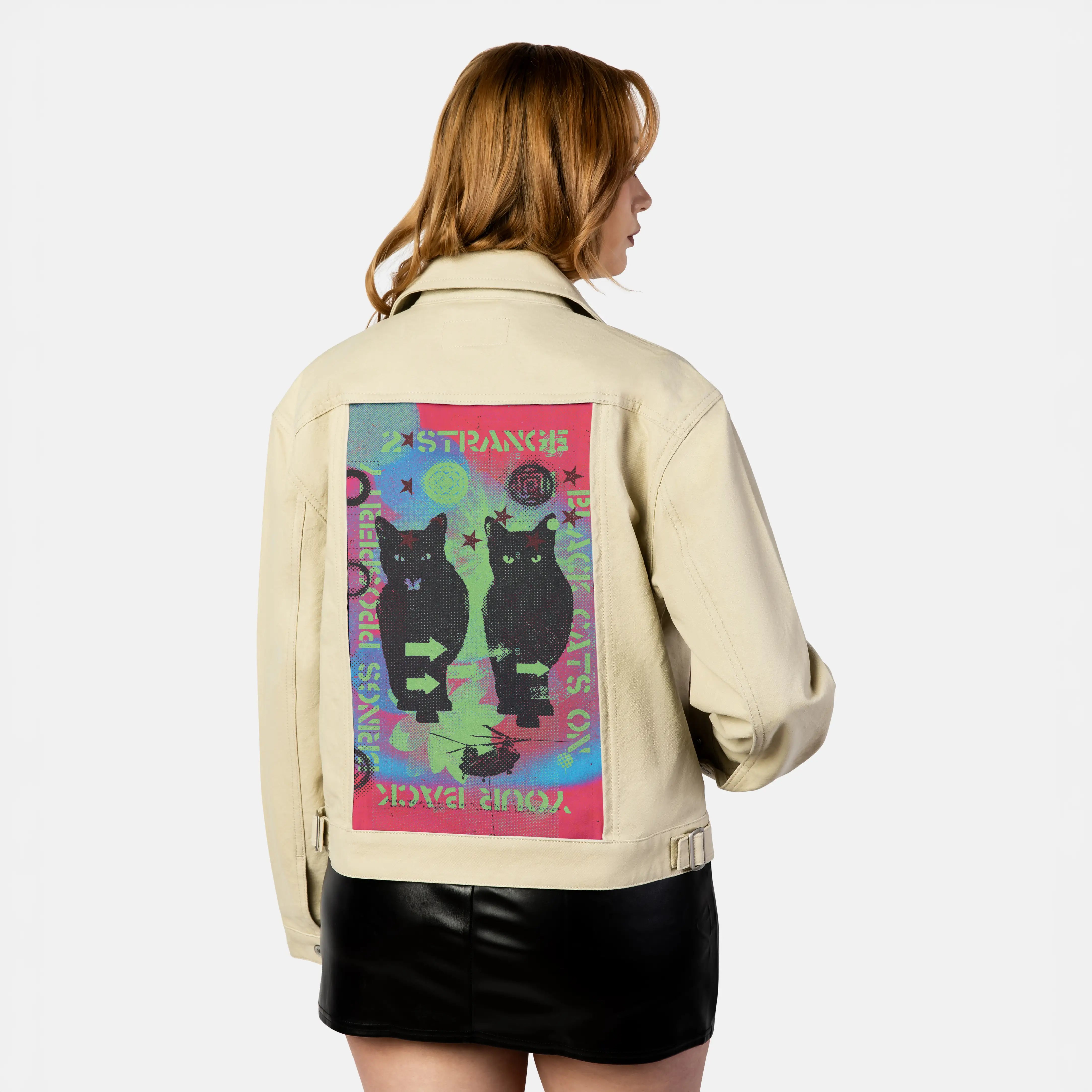 blackcats patch on female atelier canvas jacket in tan