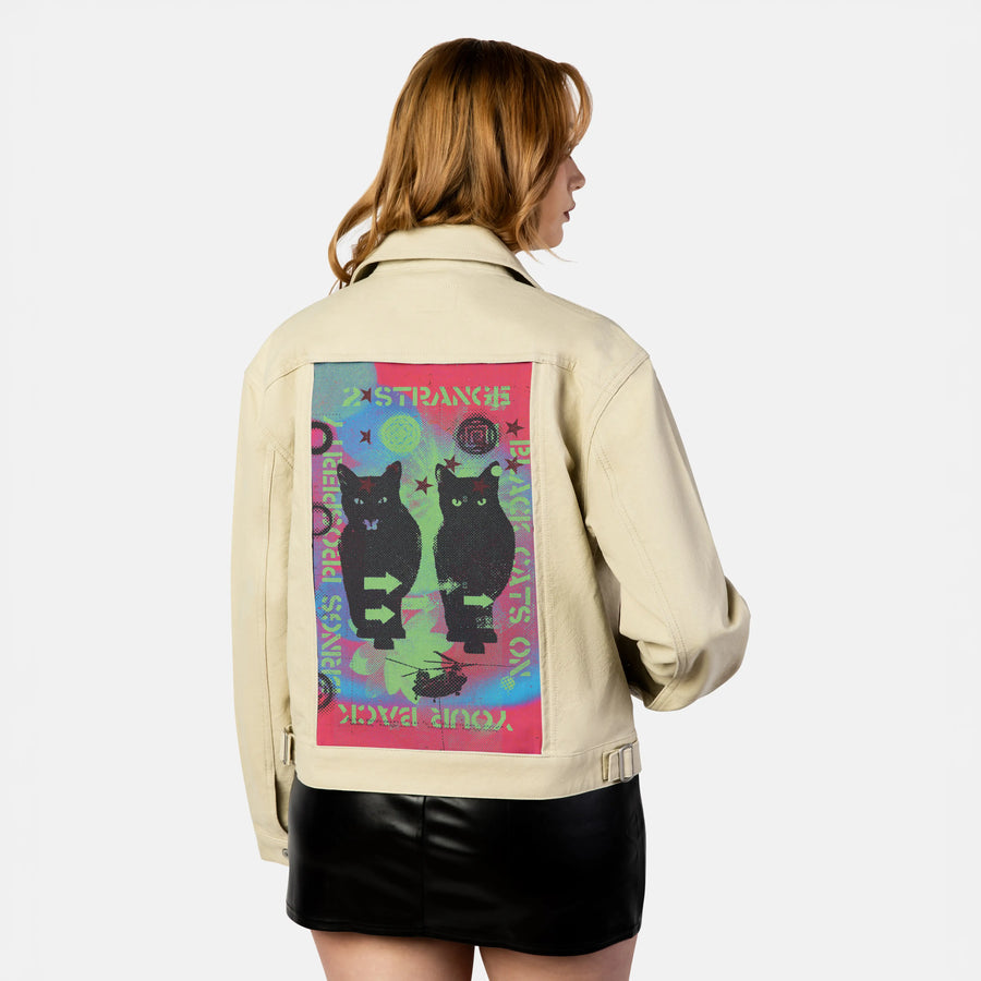 blackcats patch on female atelier canvas jacket in tan