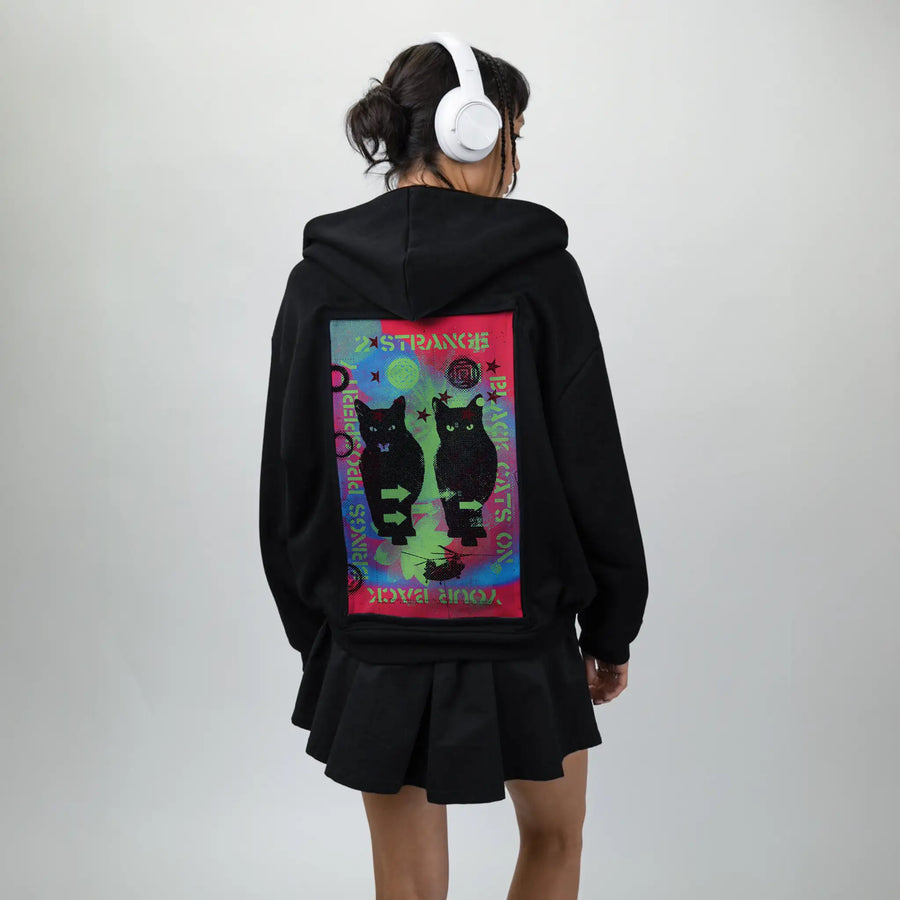 blackcats patch on female essential zip hoodie in after hours