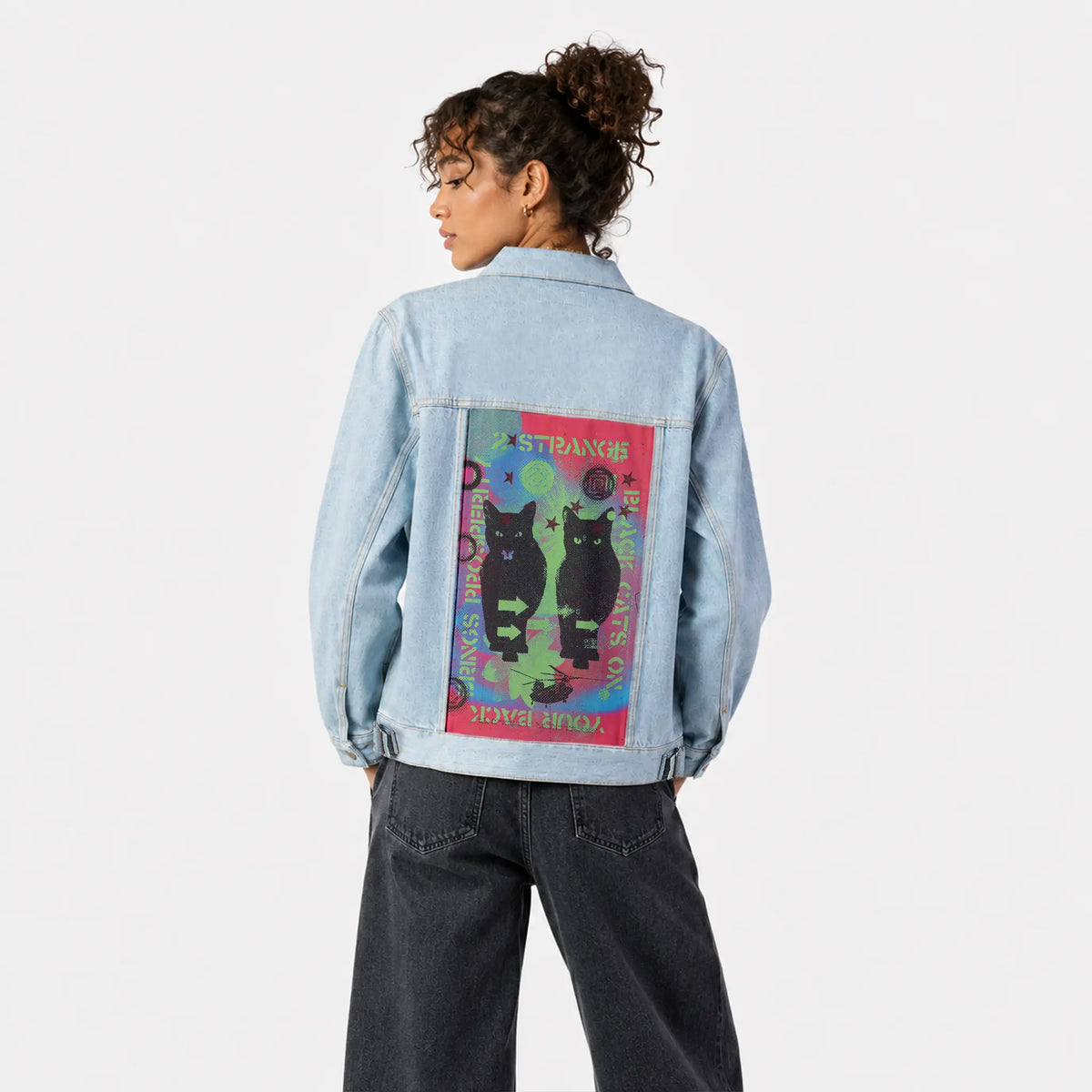 blackcats patch on female og denim jacket in oceanside