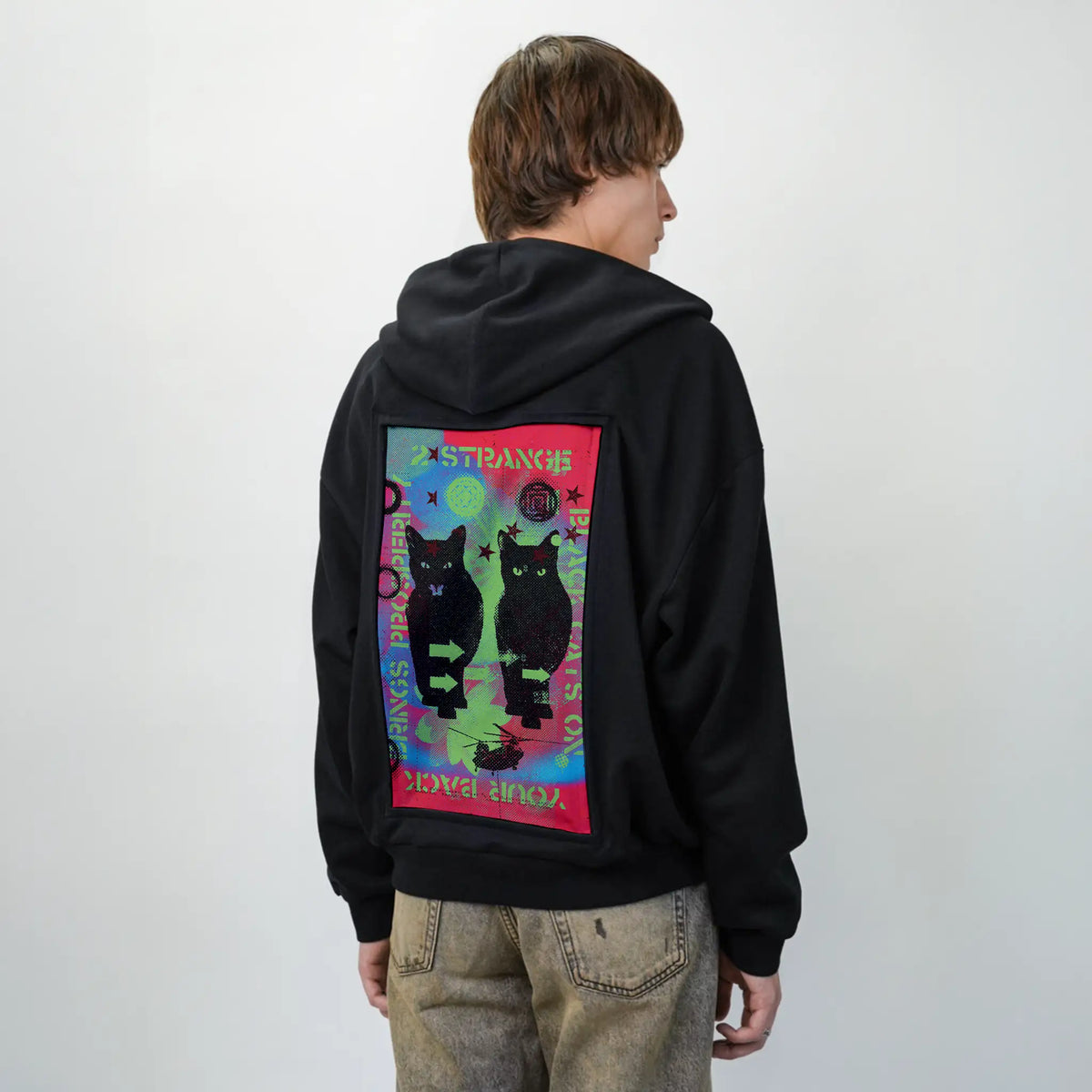 blackcats patch on male essential zip hoodie in after hours