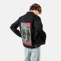 blackcats patch on male og denim jacket in raven