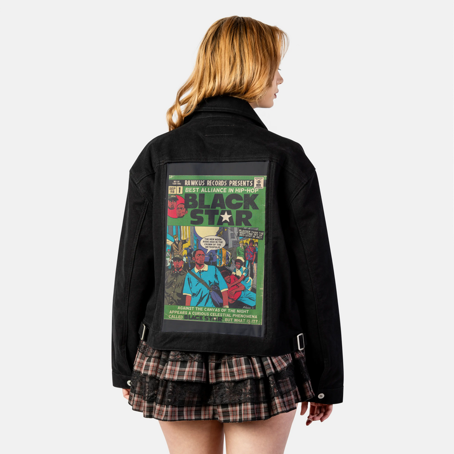 blackstar patch on female atelier canvas jacket in nightfall