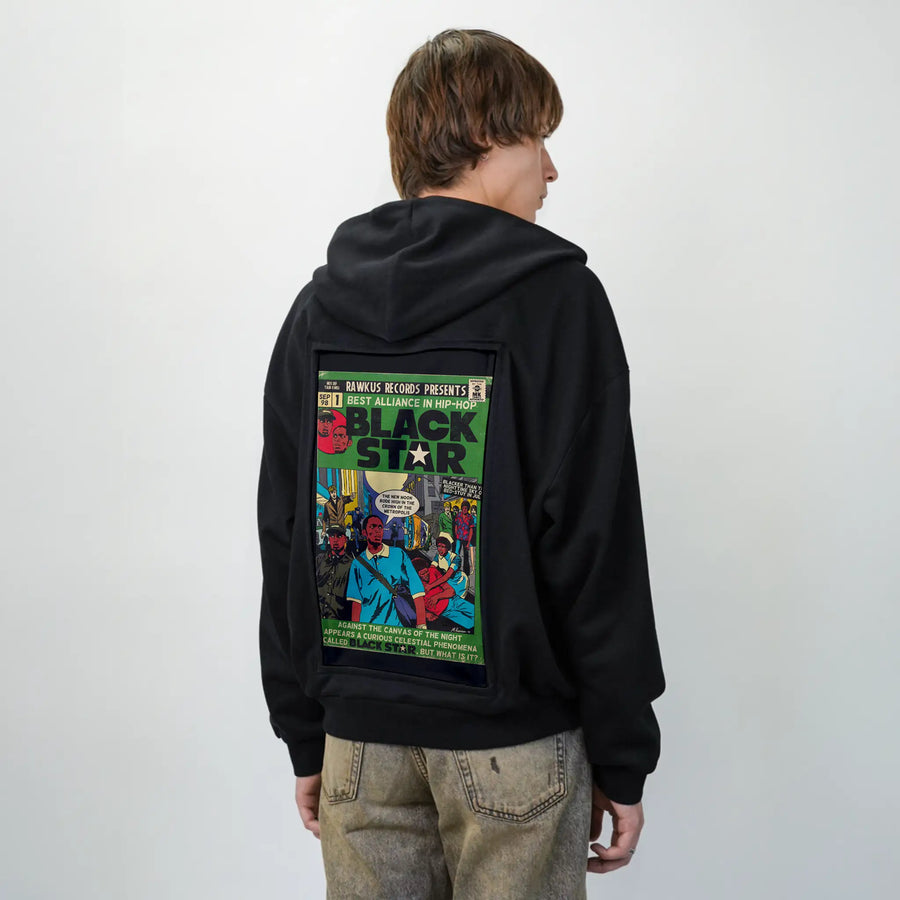 blackstar patch on male essential zip hoodie in after hours