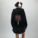bladeofroses patch on female essential zip hoodie in after hours