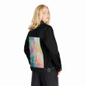 blissful patch on female og denim jacket in raven