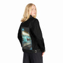 blockbuster patch on female og denim jacket in raven