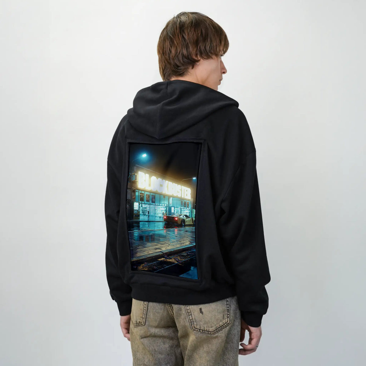 blockbuster patch on male essential zip hoodie in after hours