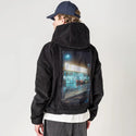 blockbuster patch on male retro cord hoodie in onyx