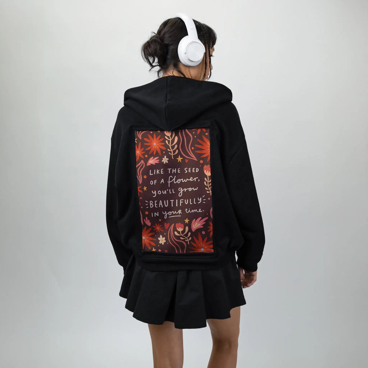 bloom patch on female essential zip hoodie in after hours