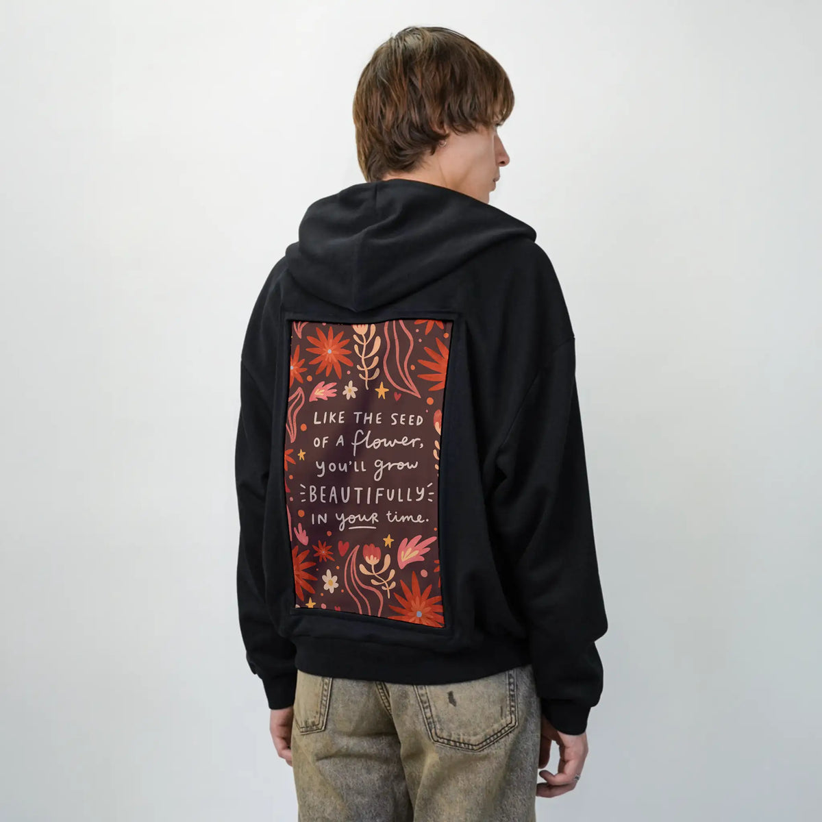 bloom patch on male essential zip hoodie in after hours