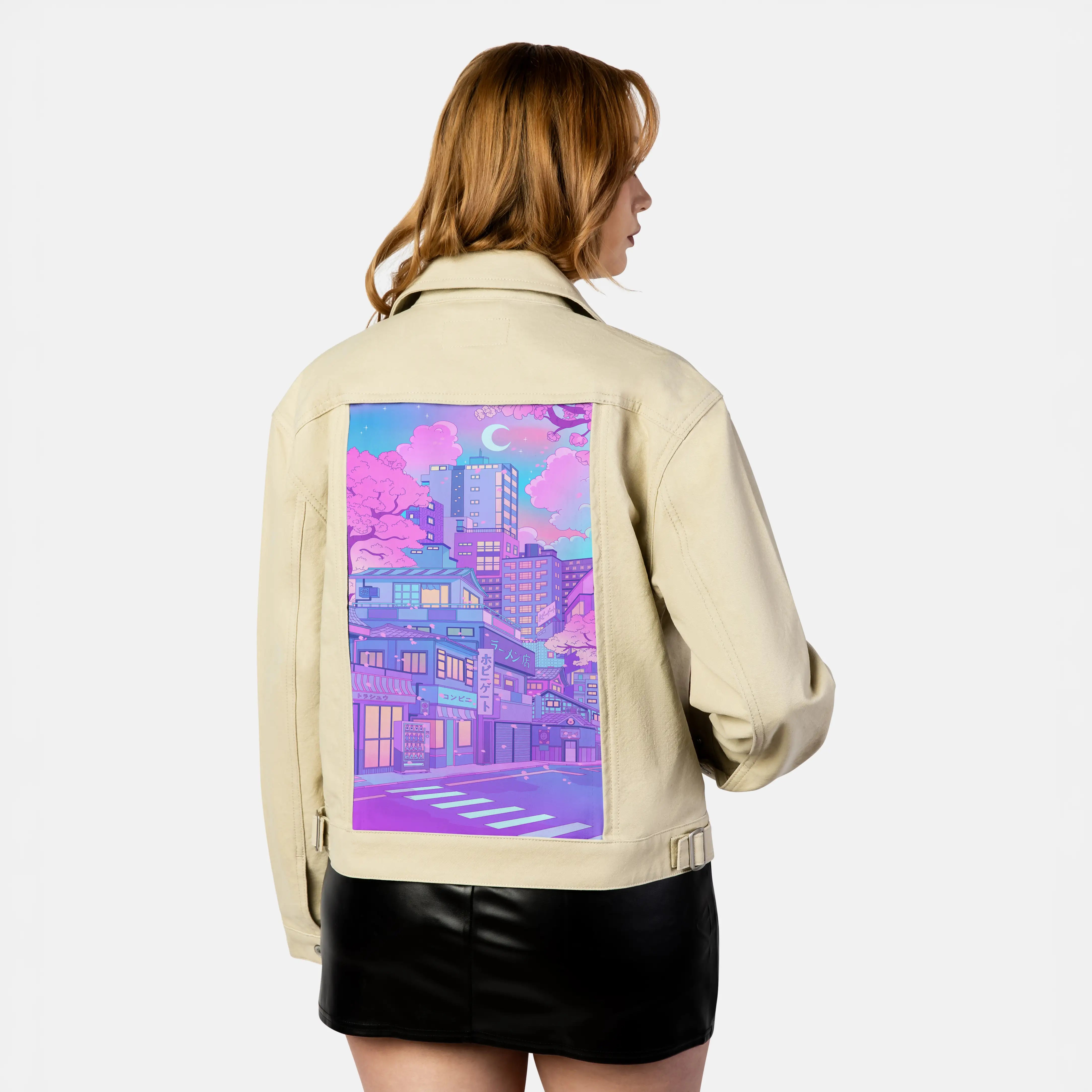blossomcity patch on female atelier canvas jacket in tan