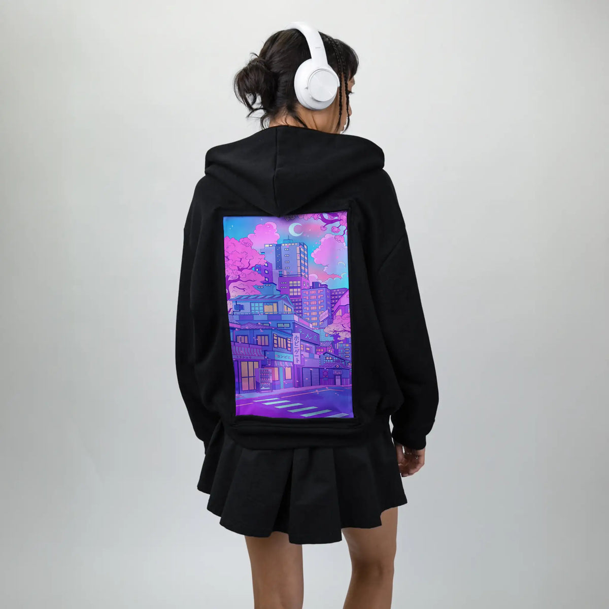 blossomcity patch on female essential zip hoodie in after hours