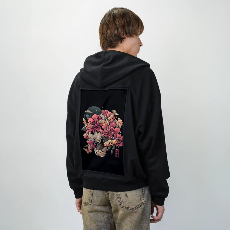 blossomgrave patch on male essential zip hoodie in after hours