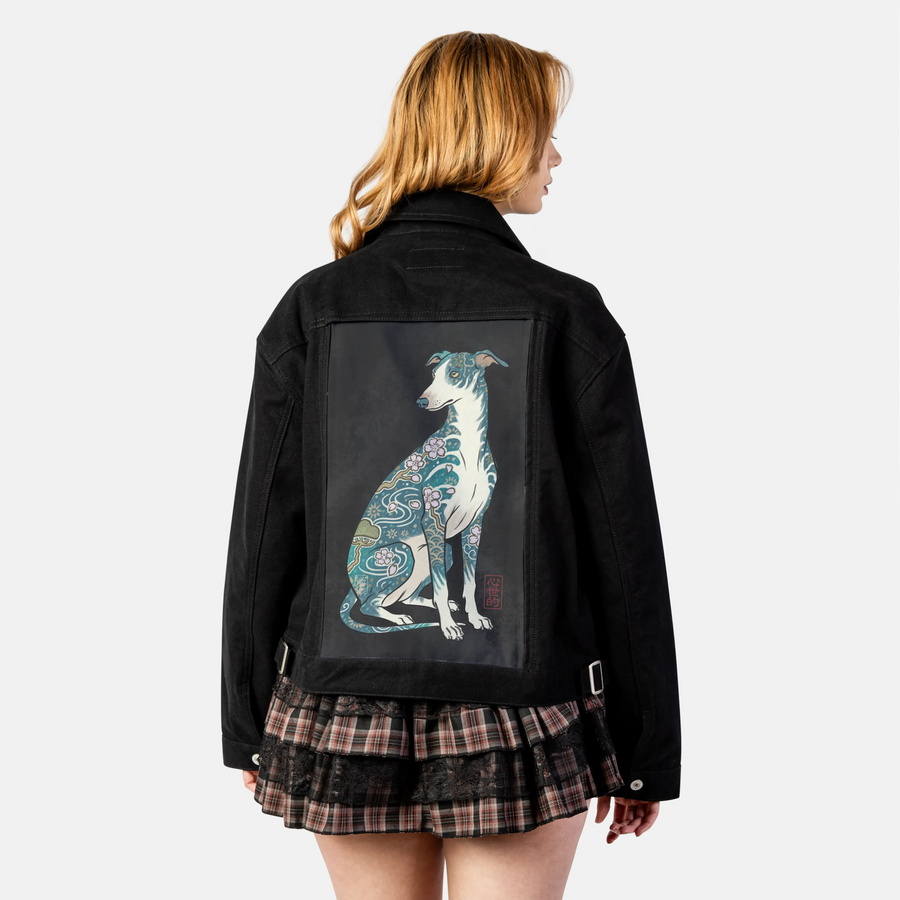 blossomhound patch on female atelier canvas jacket in nightfall
