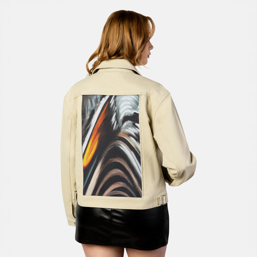 blurst patch on female atelier canvas jacket in tan