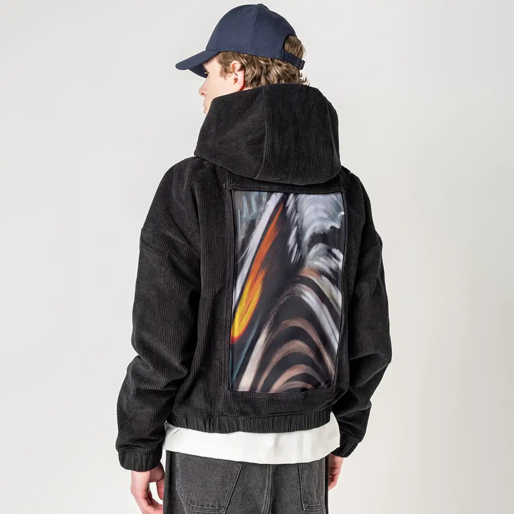 blurst patch on male retro cord hoodie in onyx