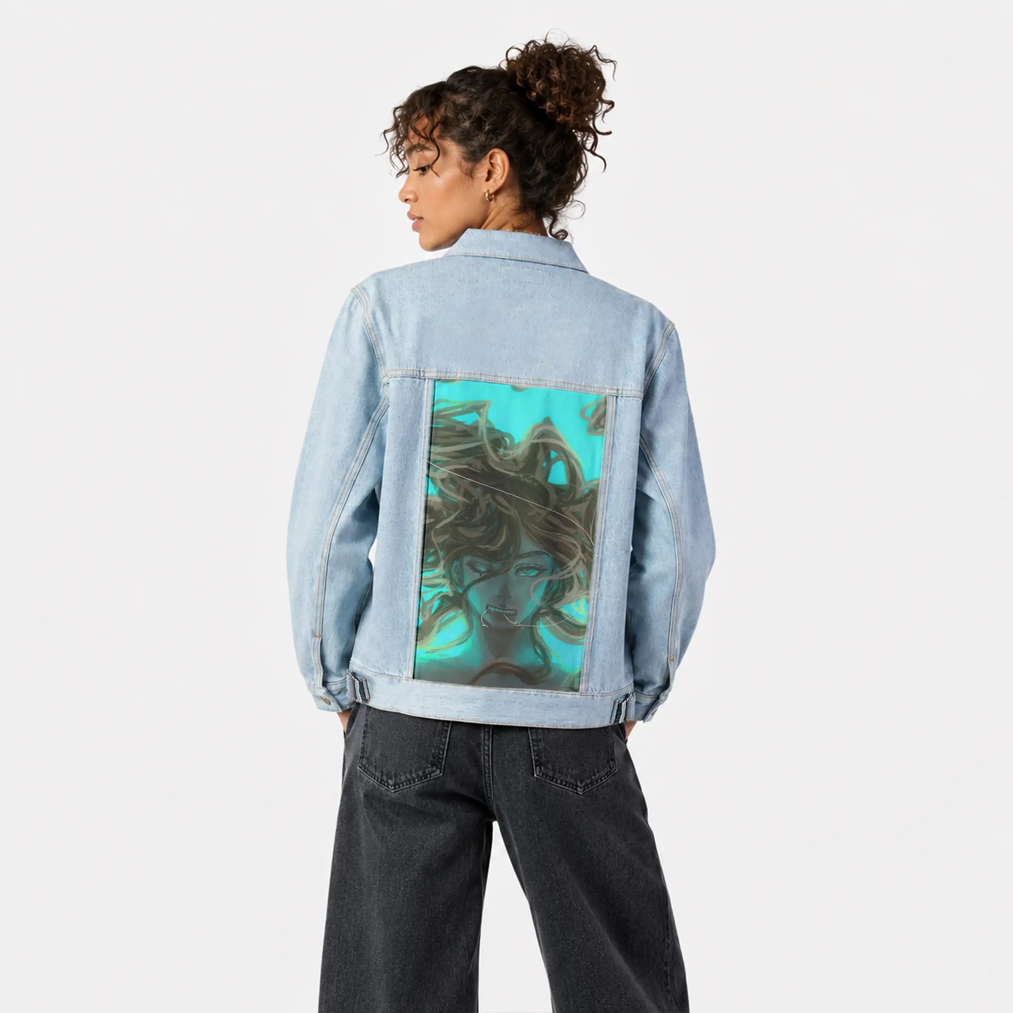 bond patch on female og denim jacket in oceanside