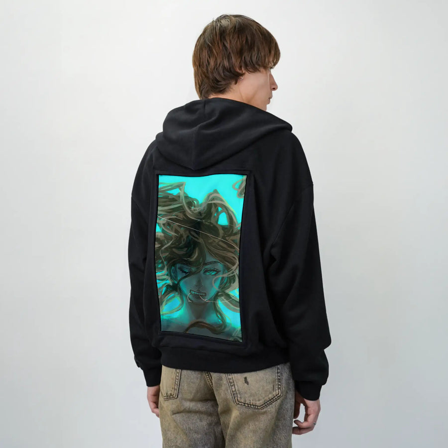 bond patch on male essential zip hoodie in after hours