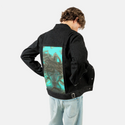 bond patch on male og denim jacket in raven