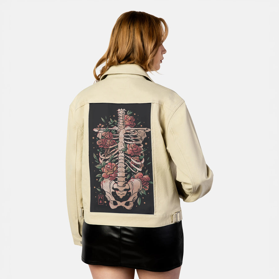 bonesandflowers patch on female atelier canvas jacket in tan