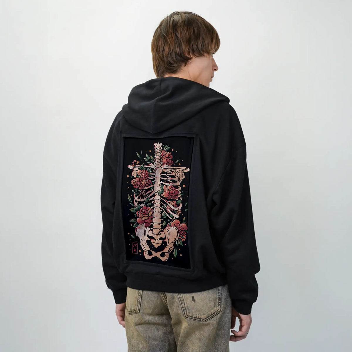 bonesandflowers patch on male essential zip hoodie in after hours