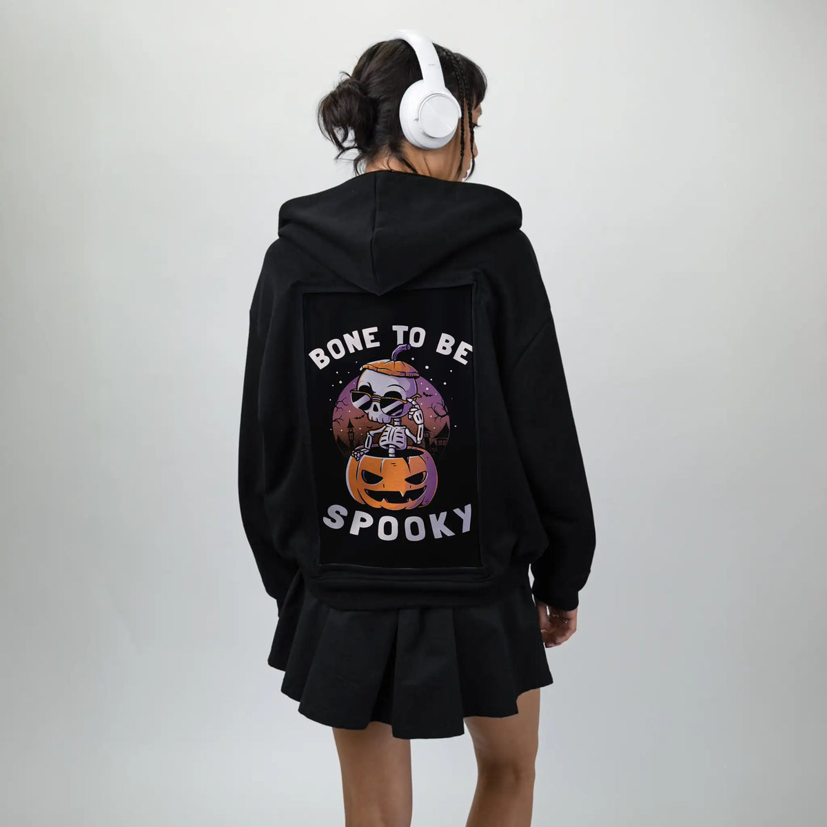 bonetobespooky patch on female essential zip hoodie in after hours