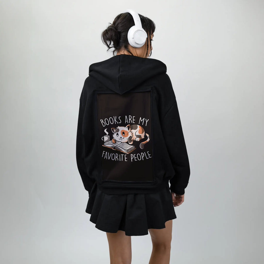 booksoverpeople patch on female essential zip hoodie in after hours