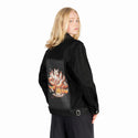 bookspirit patch on female og denim jacket in raven