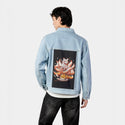 bookspirit patch on male og denim jacket in oceanside
