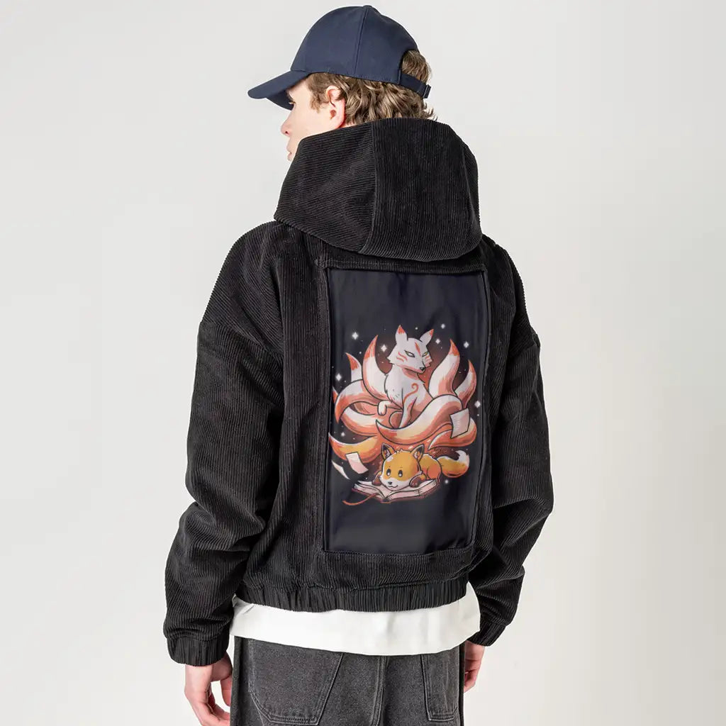 bookspirit patch on male retro cord hoodie in onyx