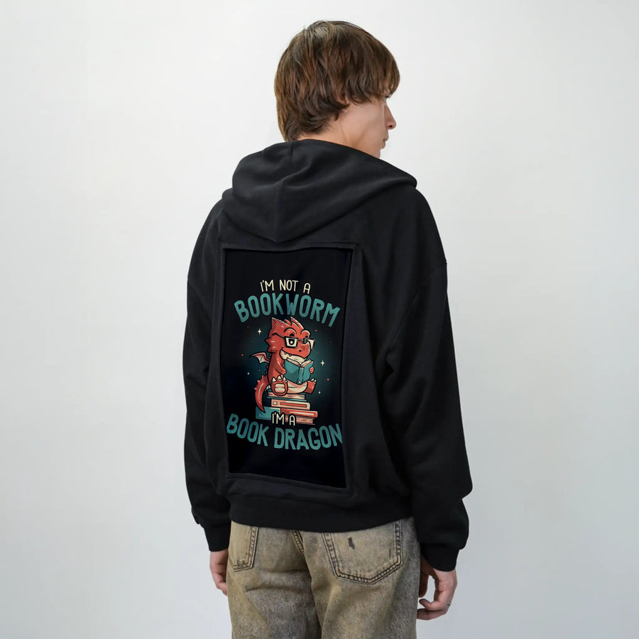 bookwormdragon patch on male essential zip hoodie in after hours