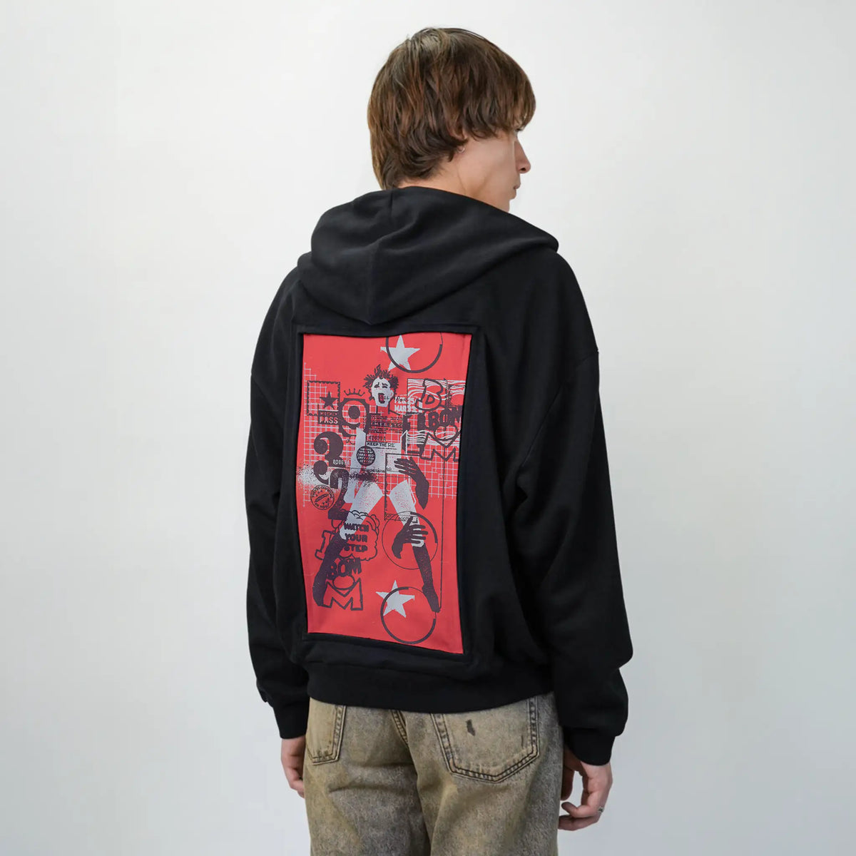 boom patch on male essential zip hoodie in after hours
