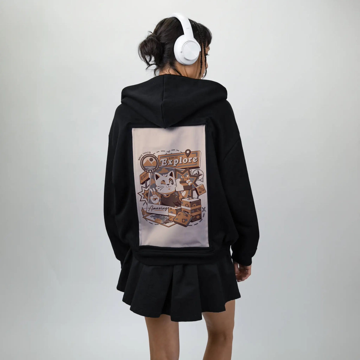 borntoexplore patch on female essential zip hoodie in after hours