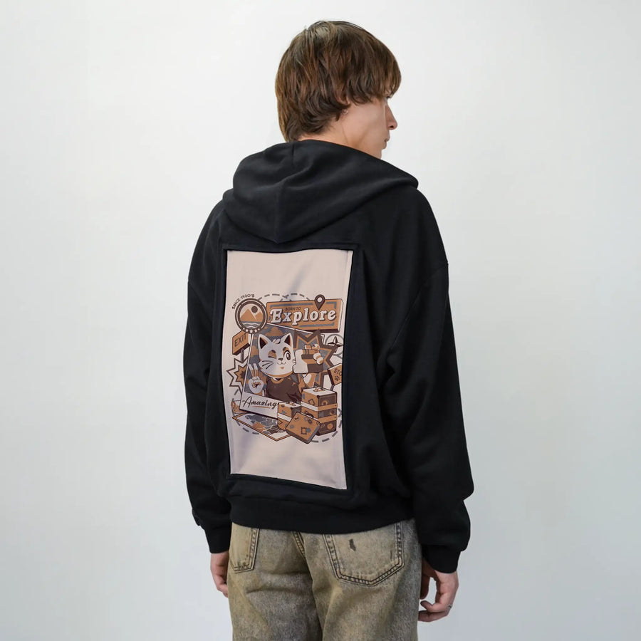 borntoexplore patch on male essential zip hoodie in after hours