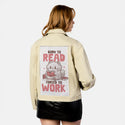 borntoread patch on female atelier canvas jacket in tan